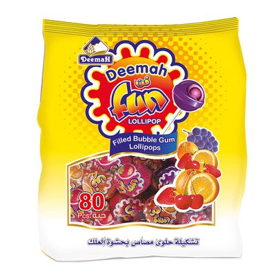 Deemah Lollipop Fun Filling With Gum 10 G × 80