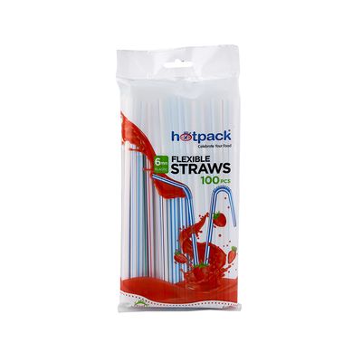 Hotpack Drinking Straws Plastic Flexible 100 Pieces