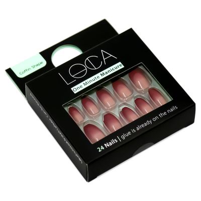 Loca Nail Self Adhesive Coffin Shape Glossy Red Color No.18 24 Pieces