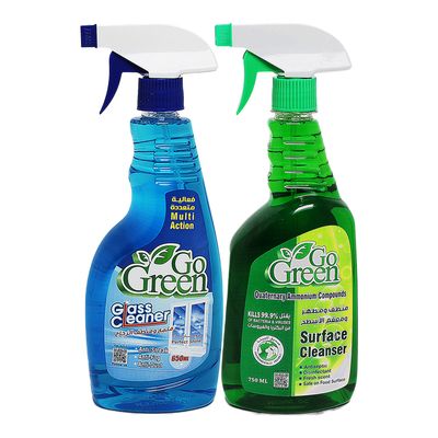 Go Green Cleanser And Antiseptic 750 ML + Glass Cleaner 650 ML
