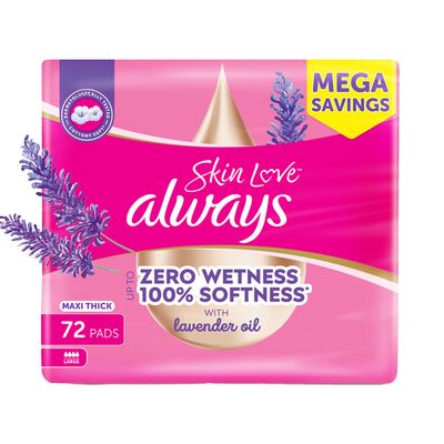 اولويز فوط صحية قطنية ناعمة مع زيت اللافندر ماكسي سميكة كبير  - 72 حبة