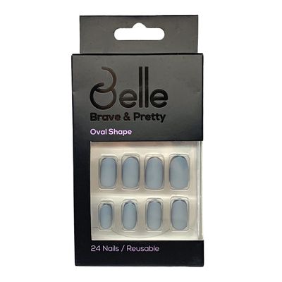 Belle Press-On Nails Oval Shape Matte Gray - 24 Pieces