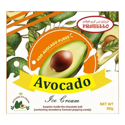 Frutello Avocado Ice Cream With Strawberry Flavored Popping Candy Inside Chocolate Ball - 80g
