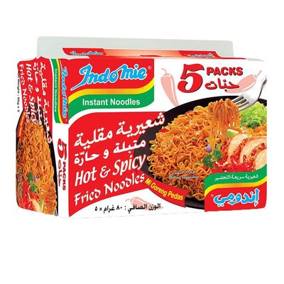 إندومي شعيرية بنكهة متبلة وحارة مقلية سريعة التحضير عبوة 80 جرام × 5