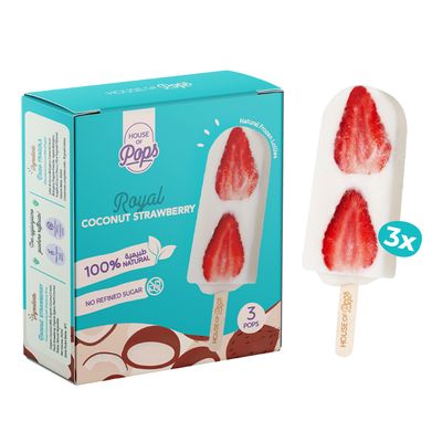 House of Pops Ice Cream Royal Coconut Strawberry No Added Sugar (Imported) - 80ml × 3