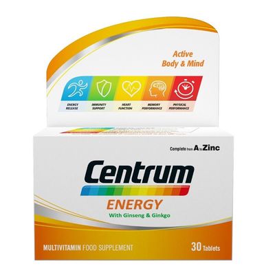 Centrum Energy Food Supplement With Ginseng & Ginko 30 Tablets
