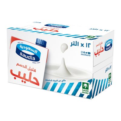 السعودية حليب طويل الاجل قليل الدسم كرتون 1 لتر × 12