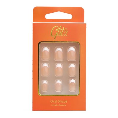 Glitz Press On Nails Oval Shape French Pink #14 - 24 Pieces