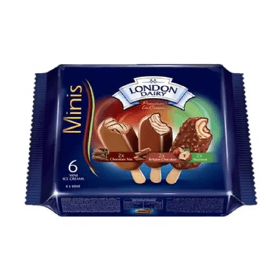 لندن ديري آيس كريم شوكولاتة ثلاثية و شوكولاتة بلجيكية و بندق 60 مل × 6