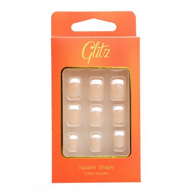 Glitz Press On Nails Square Shape French Nude #13 - 24 Pieces