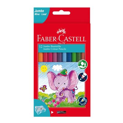 Faber Castell Pencils Jumbo Carton Wooden Color With Sharpener 12 Colors