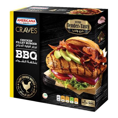 Americana Chicken Burger Fillet BBQ 4 Pieces 500 G