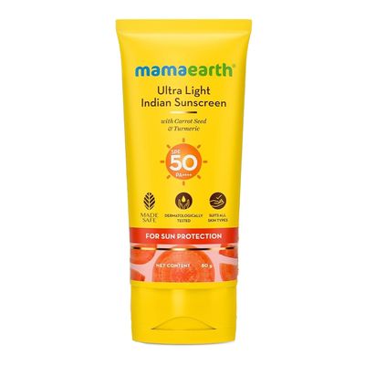 Mamaearth Ultra Light Indian Sunscreen  SPF 50 PA++++ With Carrot Seed And Turmeric - 80g