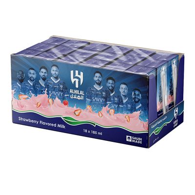 Al Hilal Long Life Milk Strawberry Flavour - 185ml × 18