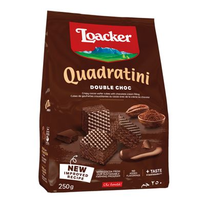 Loacker Quadratini Wafer Cubes Filled With Double Chocolate Cream 250 G