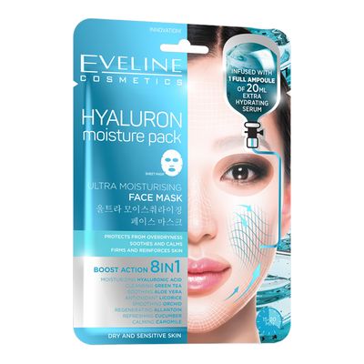 Eveline Cosmetics Ultra Moisturizing Korean Face Sheet Mask With Hyaluronic Acid 8×1 - 20ml