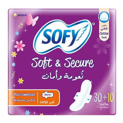 Sofy Sanitary Napkin Soft & Secure Maxi Compressed Large With Wings 40 Pieces