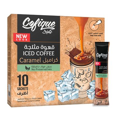Cofique Sweetened Instant Iced Coffee Sachets Caramel Flavor - 24g × 10