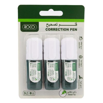 Roco Correction Pen With Metal Tip 8 ML × 3 