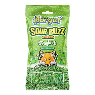  Borgat Sour Buzz Spaghetti Sweet & Sour Green Apple Flavored Candy - 100g