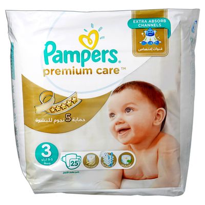 Pampers Diapers Premium Care Extra Absorb Channels Medium size3 25 Pieces