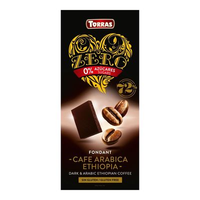 Torras Zero Dark Chocolate 72%Cacao With Ethiopian Coffee No Added Sugar Gluten Free 100 g