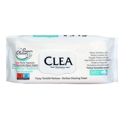 Clea Wet Wipes For Surface Cleaning - 50 Pieces