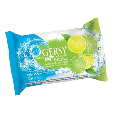 Gersy Wet Wipes Lime Scent Alcohol-free- 15 Pcs
