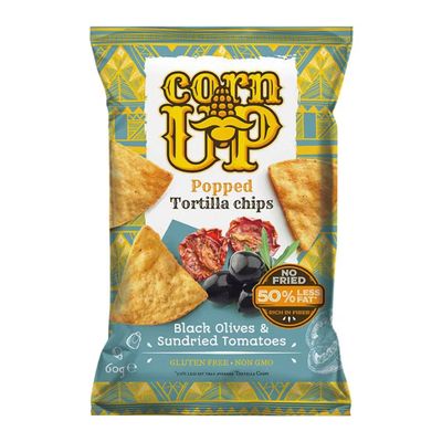 Cornup Tortilla Chips Black Olives & Sundried Tomatoes Flavor Gluten Free 60 G