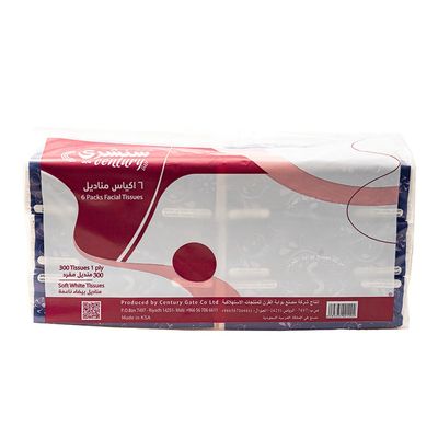 Century Gate Facial Tissue 1 Ply - 300pcs × 6