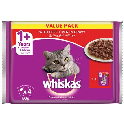 Whiskas Cat Food With Beef Liver In Gravy + 1 Years 80 G × 4