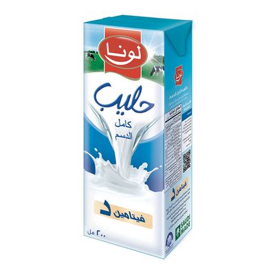لونا حليب طويل الاجل كامل الدسم 200 مل