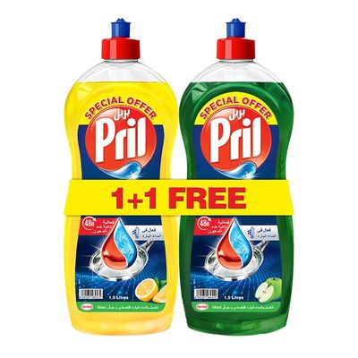 Pril Dishwashing Liquid Apple Scent - 1.5L + Lemon Scent - 1.5L Free