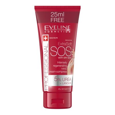 Eveline Cosmetic SOS Extra Soft Regenerating Hand Cream 5% Urea & Lanolin For Dry Skin - 100ml
