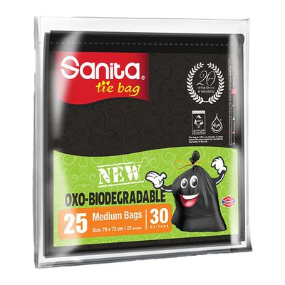 Sanita Trash Bags With Tie Medium 30 Gallons 25 Bag