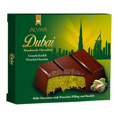 Alyan Dubai Milk Chocolate With Pistachio and Kunafa Filling- 100g