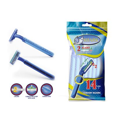 Shark Disposable Razors 2 Blades Fixed Head Rubber Handle With Lubricating Strip - 14 Pieces