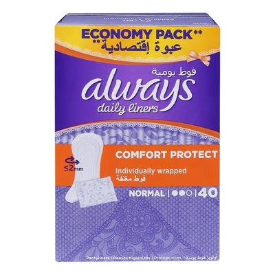Always Daily Liners Comfort Protect Individually Wrapped 40 Pieces