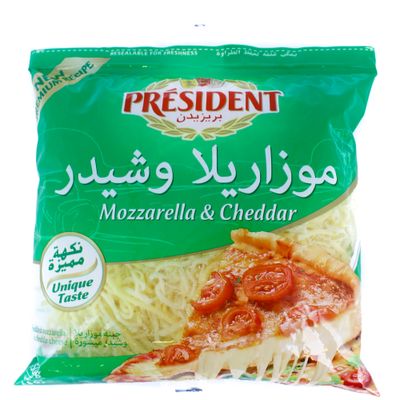 بريزيدن جبنة موزاريلا مبشورة و شيدر 450 جرام