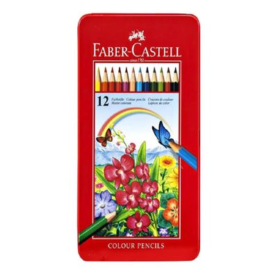 Faber Castell Pencils Classic Wooden Color Flat Iron Box 12 Colors