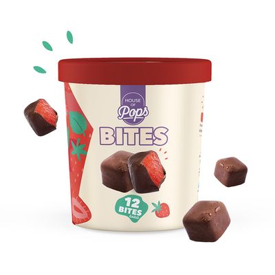 House of Pops Ice Cream Strawberry Bites Covered in Chocolate No Added Sugar (Imported) - 12pcs