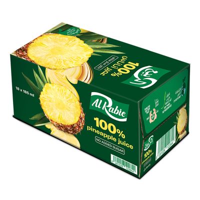 Alrabie Juice Classic Pineapple No Added Sugar 185 ML × 18 Box