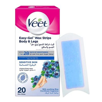 Veet Wax Strips Body And Legs For Sensitive Skin Blue Corn Scent 20 Pieces
