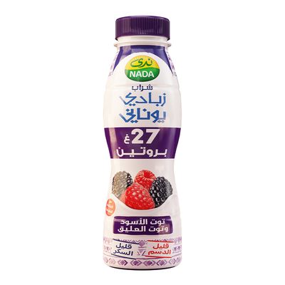 ندى شراب زبادي يوناني توت أسود وتوت العليق قليل الدسم 330 مل