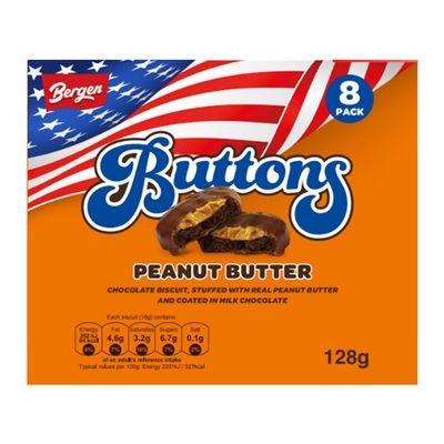 Bergen Buttons Biscuits Covered in Milk Chocolate and Filled with Peanut Butter (Imported) - 128g