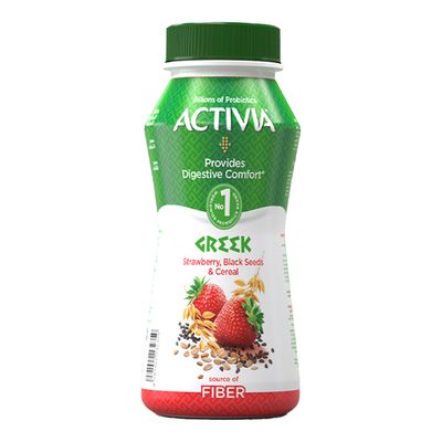 اكتيفيا شراب زبادي يوناني بالفراولة وحبة البركة والحبوب 180 مل