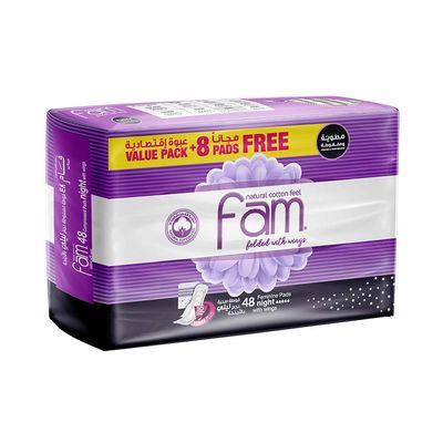 Fam Sanitary Napkin Cotton Feel Wings Night 40+8 Free