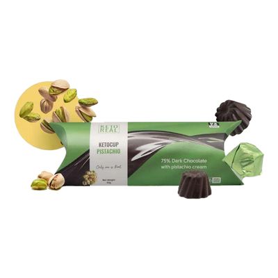 Keto Real Keto Cup 75% Dark Chocolate with Pistachio Flavor -  Zero Sugar - 50g