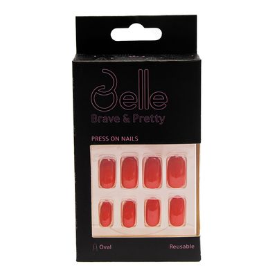 Belle Press-On Nails Oval Shape Fiery Red - 24 Pieces