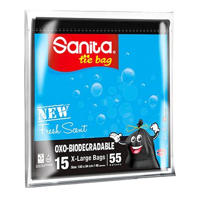 Sanita Trash Bags With Tie Fresh Scent 55 Gallon 15 X Large Bags 